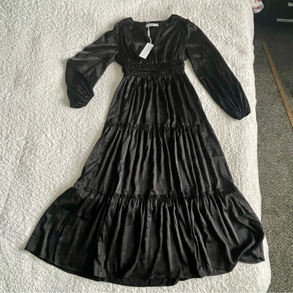 Petal & Pup Black Rowen Long Sleeve Maxi Dress Small Polyester Romantic - Picture 3 of 12